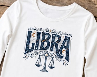 Libra Zodiac Long Sleeve Shirt, Celestial Astrology Tee, Libra Sign Birthday Gift, Star Sign Top