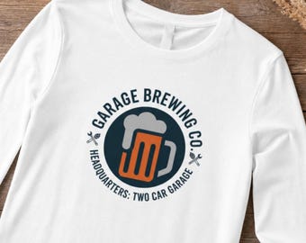 Garage Brewing Co Long Sleeve, Homebrewer Gift, Vintage Brewery Logo Shirt, Garage Brewery Long Sleeve Tee, Home Brewing Gift