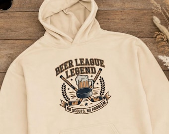 Beer League Hockey Hoodie, Funny No Scouts No Problem Pullover, Rec Hockey Player Gift, Beer League Legend Hoodie