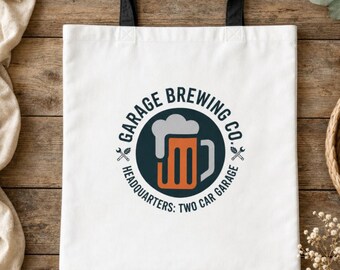 Garage Brewing Co Tote Bag, Homebrewer Gift, Vintage Brewery Logo Tote, Garage Brewery Canvas Tote, Home Brewing Supply Bag