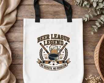 Beer League Hockey Tote Bag, Funny No Scouts No Problem Canvas Tote, Rec Hockey Player Gift, Beer League Legend Tote
