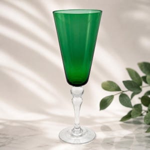 Vintage Emerald Green Champagne Flute with Clear Ball Stem Accent