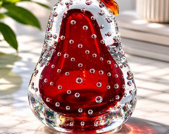 Vintage Hand Blown Art Red Glass Bubble Paperweight
