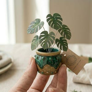 Miniature Monstera Plant 1:12 Scale Green Potted Tree Dolls House Tiny Ceramic Flower Garden STL File