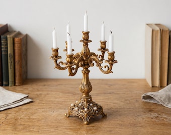 Miniature Gold Candelabra for Dollhouse Rococo 1 12 Scale Luxury Vintage Candle Holder Ornament