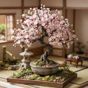 1:12 Miniatyr Sakura Bonsaiträd 3D STL-fil, Hantverksminiatyrer Dockhusväxter STL