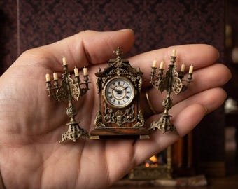 Miniature Gothic Clock and Candelabra Set, 1:12 Scale STL Digital Files