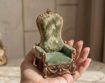 1:12スケールのミニチュア・ロココ調の玉座、ドールハウス用バロック調の椅子（STLファイル）、王室のミニチュア家具