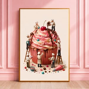 Cupcake-Druck, Mini-Kochposter, verspielte Dessert-Wandkunst, niedliche Miniatur-Bäckerei-Deko, Einzugsgeschenk für Bäcker, süßes Küchenschild