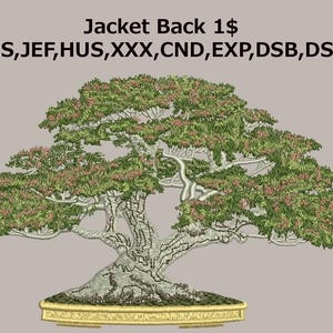 Logotipo de árvore, desenho de bordado, bonsai, DST, PES, download instantâneo, costas de jaqueta