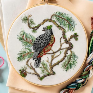 Vintage Style Bird on Pine Branch Machine Embroidery Design