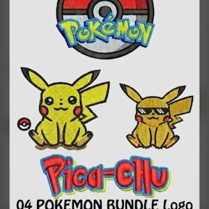 Pikachu i logo Pokemon haftowane maszynowo. (Do natychmiastowego pobrania)