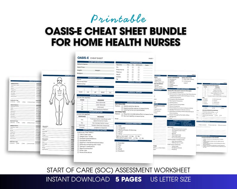 Oasis Assessment.pdf OASIS-E Cheat Sheet Bundle for Home Health Nurses | Printable ...