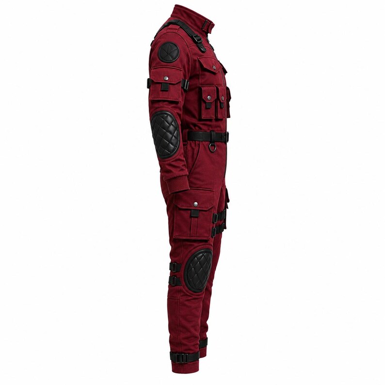 Deadpool inspired Halloween cosplay jumpsuit made from premium cotton fabric.