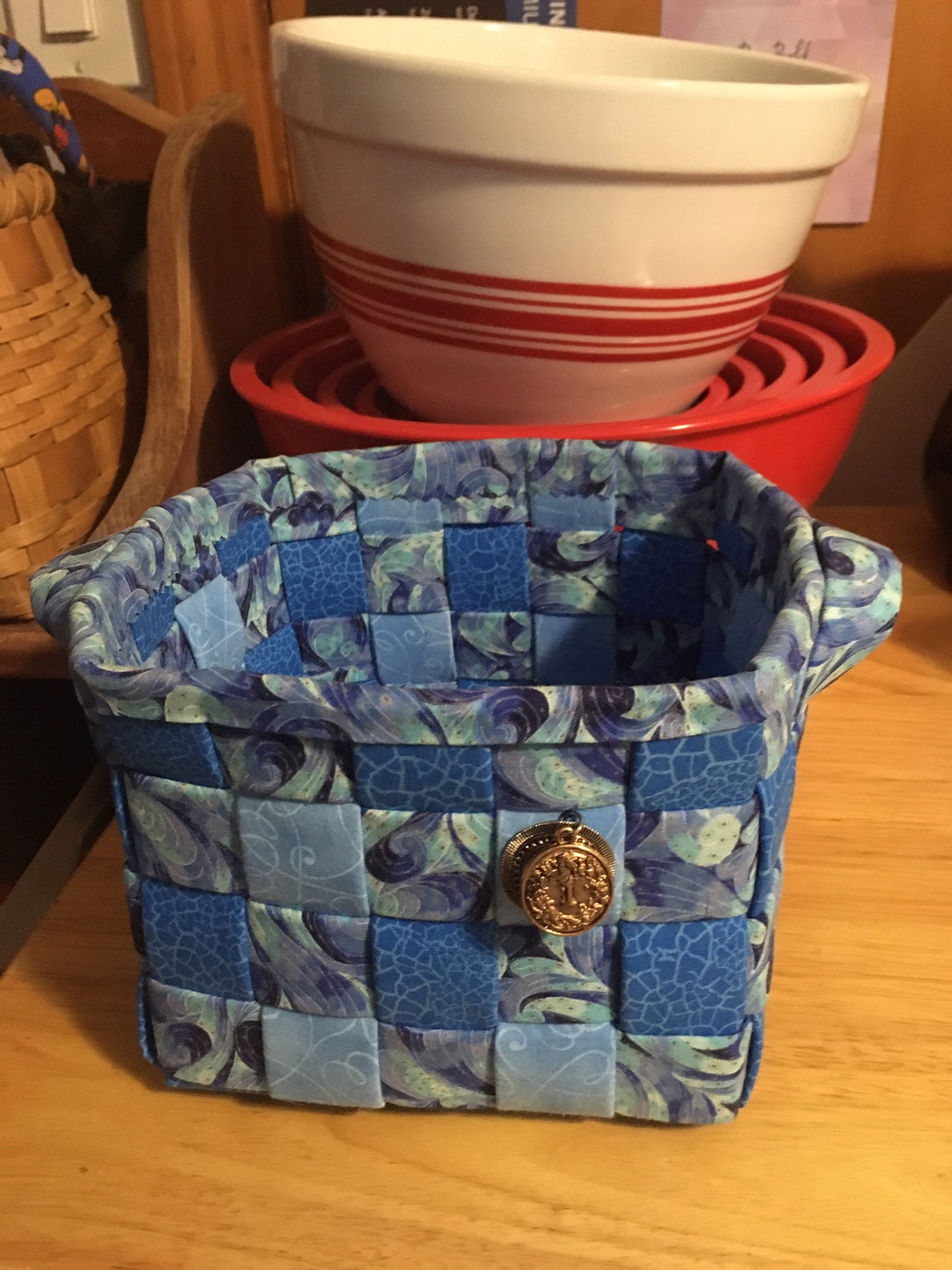 Handcrafted Blue Fabric Woven Basket Etsy