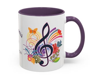 Fortschritt über Perfektion Musik Blumenakzent Violinschlüssel Kaffeetasse | 11 Unzen 15 Unzen