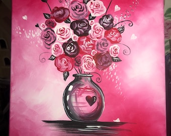 Valentine Roses Original Acrylic Painting on Canvas