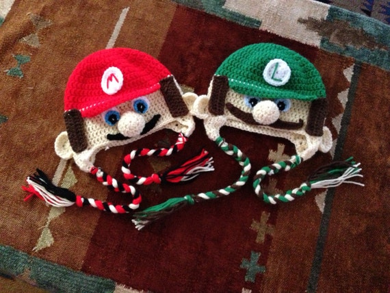 Red and Green Brothers Handmade Crochet Hat Set - Etsy