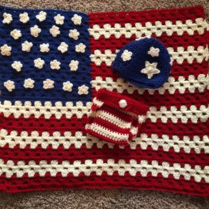 American Flag Crochet Baby Blanket and Diaper Cover Set