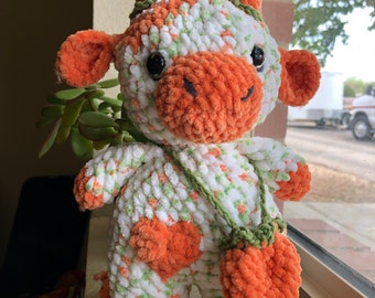 Peach Cow Crochet Plushie Stuffed Animal Handmade