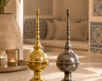 Handcrafted Moroccan Rosewater Sprinkler, Engraved Brass Perfume Bottle, Islamic Home Decor, Eid Gift, Wedding Decor