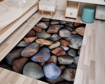 Stone Design Rug, Rock Patterned, Pebbles, Colorful Stones, Gray Stones, River, Natural Design, Custom Rug, Printed Carpet, Living Room