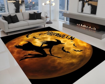 Halloween Area Rug, Spooky Halloween Carpet, Pumpkin Ghost Rug, Gothic Fall Decor, Haunted House Floor Mat, Living Room Halloween Decor