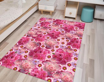 Daisy Rug, Rose Rug, Flower Garden, Bouquet, Colorful Rug, Nature Design, Pink Rose, Best Models, Custom Rug, Printed Carpet, Living Room