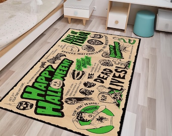 Halloween Area Rug, Spooky Halloween Carpet, Pumpkin Ghost Rug, Gothic Fall Decor, Haunted House Floor Mat, Living Room Halloween Decor