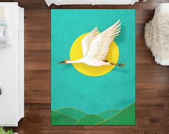Migratory Birds, Storks Rug, Swallow Rug, Canvas Patterned, Oil Painting Rug, Red, Green, Nature, Living Room Rug, Outdoor Rug, Pool Rug