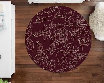 Round Rug, Rose, Leaves, Flower, Cute, Colorful, For Home Design, Nature, Green, Office Chair Mat, For Lounge, For Living Room, Customizable