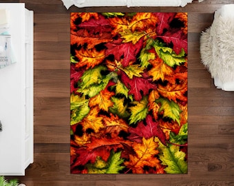 Autumn Rug, Leaves, Foliage Rug, Tree Leaves, Botanical Rug, Garden Carpet, Red Leaves, Outdoor Rug, Indoor Rug, Flower Rug, For Kitchen