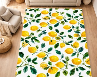 Lemon Rug, Fruits Rug, Botanical Rug, Garden Carpet, Quince, Lemon Tree, Outdoor Rug, Indoor Rug, Mediterranien, For Kitchen, Gift For Mommy