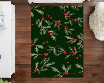 Fruits Rug, Botanical Rug, Garden Carpet, Blueberries, Dark Green, Flower Rug, For Living Room, Christmas Rug, For Kitchen, Gift For Mommy
