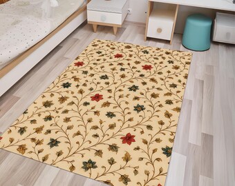 Floral Area Rug, Botanical Flower Rug, Vintage Patterned Garden Carpet, Cottagecore Floral Decor, Colorful Bedroom Rug, Nature Inspired
