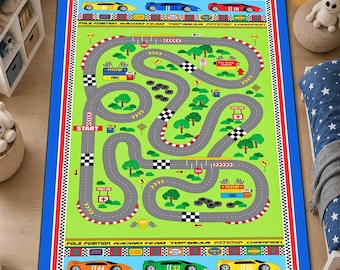 Kids Playroom Rug, Educational Activity Rug, Race Track and Animal Play Mat, Learning Floor Rug, Nursery Bedroom Carpet, Kids Room Decor