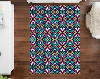 Tile Patterned, Ethnic Patterned, Indoor and Outdoor, Geometric Designs, Colorful Rugs, Custom Rug, Printed Carpet, For Living Room Rug