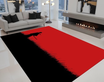 Samurai Inspired Area Rug, Yin Yang Decor Carpet, Zen Japanese Style Rug, Minimalist Asian Home Decor, Meditation Room Area Rug