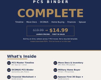 PCS Binder Complete Kit | Military Move Toolkit | VA Loan OCONUS Spouse Pack | Veteran-Built Printable | Instant Download