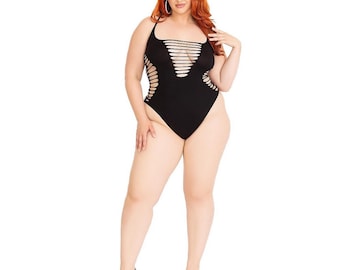 Black Plus Sized Bodysuit For Women UK Size 14-18 and US 10-14