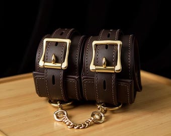 Leather Ankle Restraints  - Bound Nubuck– High Quality Soft Cuffs with Chain for BDSM Play