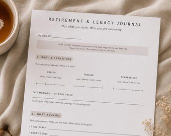 Afdrukbaar pensioen- en oude dagboek | Pagina Levensovergang | Minimalistische A4 pdf | Op het lichaam gebaseerde reflectie | Niet gedateerd