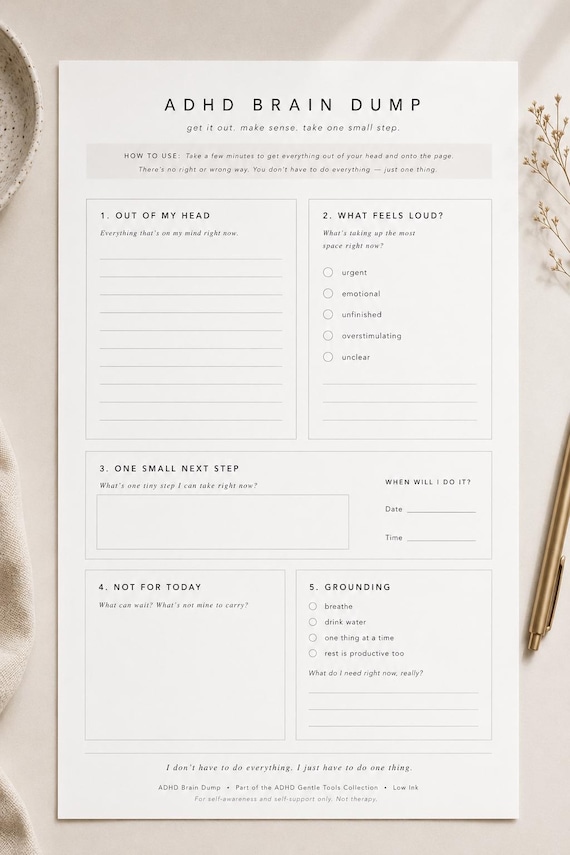 ADHD Brain Dump Printable | Minimalist Tool for Overthinking & Mental Clarity