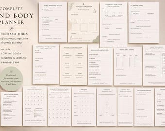 Mind and Body Planner-bundel | Afdrukbare zachte somatische integratie | 14 producten PDF -18 pagina's | Inkt bijna op