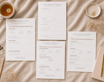 Zachte zomerresetbundel | Slow Summer planner, slaap- en ochtendritueel set | Minimalistische op het lichaam gebaseerde printables | A4 + US Letter pdf