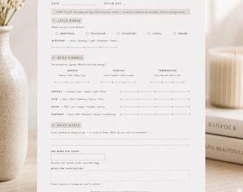Afdrukbare PCOS-tracker | Hormoongezondheids- en cyclusdagboek | Logboek dagelijkse lichaamssignalen pdf | Dagelijks symptoom en cyclusdagboek | A4 en US Letter