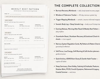 Volledige collectie | Elke afdrukbaar in één bundel | Plannerset zenuwstelsel, burn-out, slaap en rust | A4 + US Letter pdf