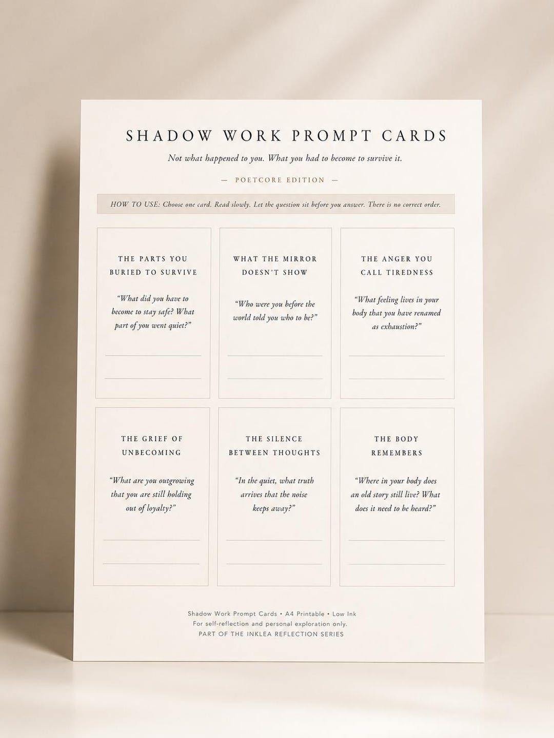 Work Prompt Shadow Work Prompt Cards Printable | Self Reflection Journal Prompts ...