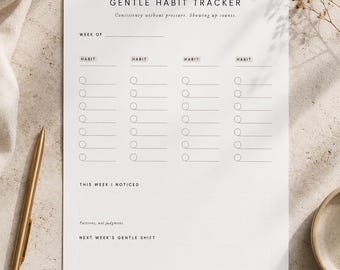 Afdrukbaar met Gentle Habit Tracker | Wekelijkse gewoontetracker, minimalistisch | Niet-gedateerde A4 US Letter pdf | Inkt bijna op