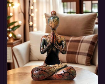 Yoga Statue Candle Holder Resin, Meditation Figure Tealight, Namaste Prayer Pose Zen Sculpture, Spiritual Home Decor Gift for Yoga Lover